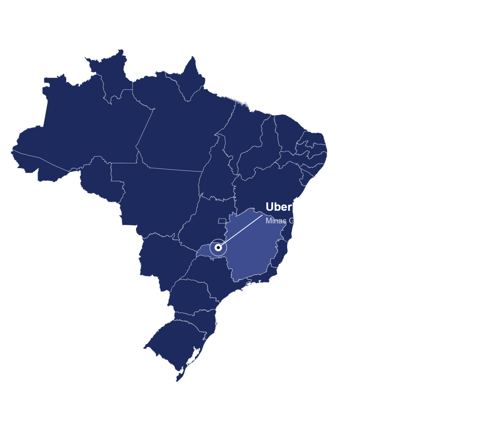 Mapa do Brasil com destaque para Uberlândia, Minas Gerais